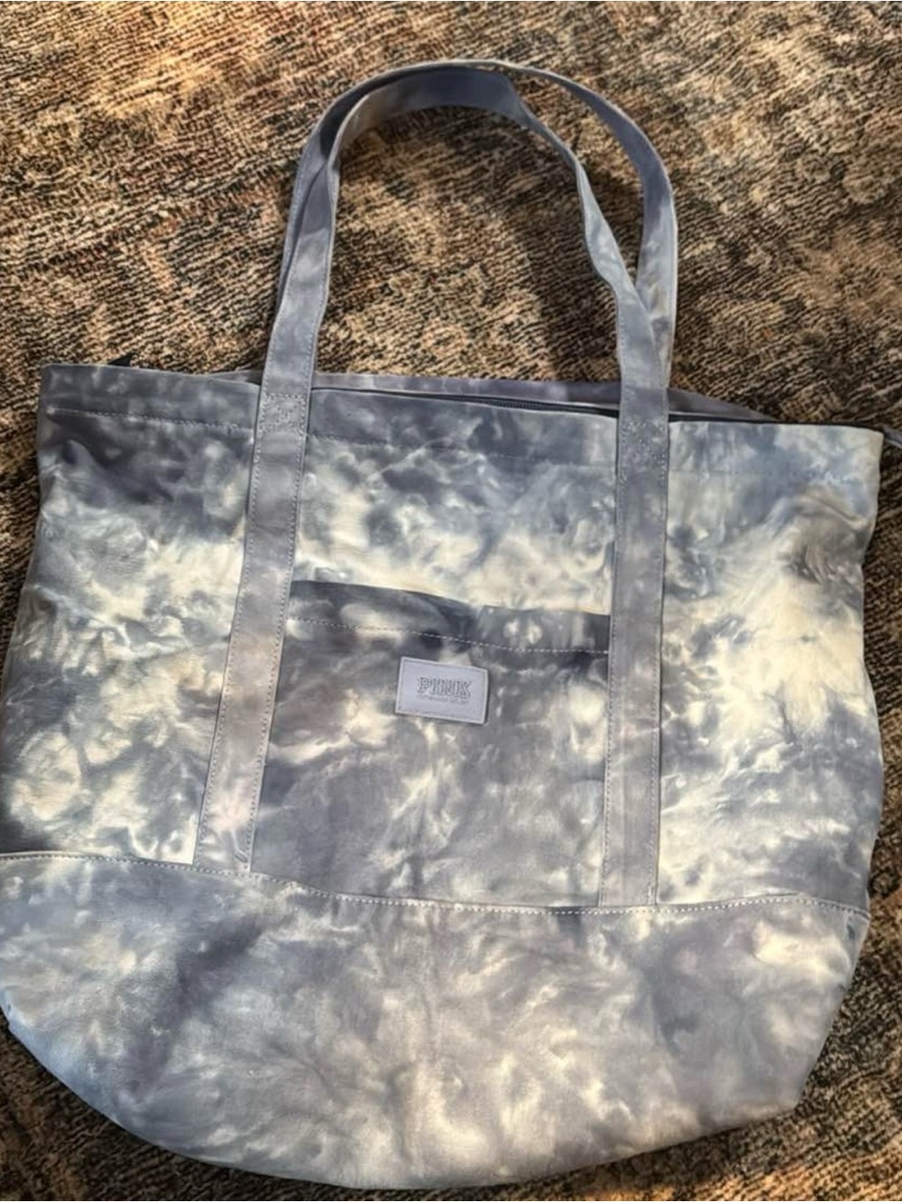 PINK Victoria's Secret Gray and Cream Tie-Dye Canvas Tote